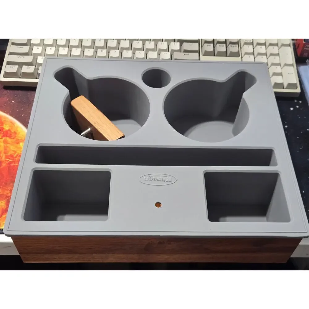 Wooden Couch Caddy Organizer Tray Dual Cup Holders Phone Stand Gray